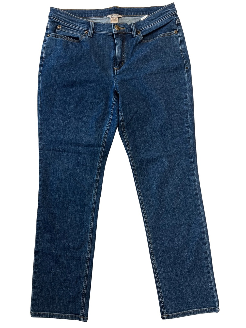 Duluth Trading Co Women's Straight Leg Jeans in Dark Blue Denim